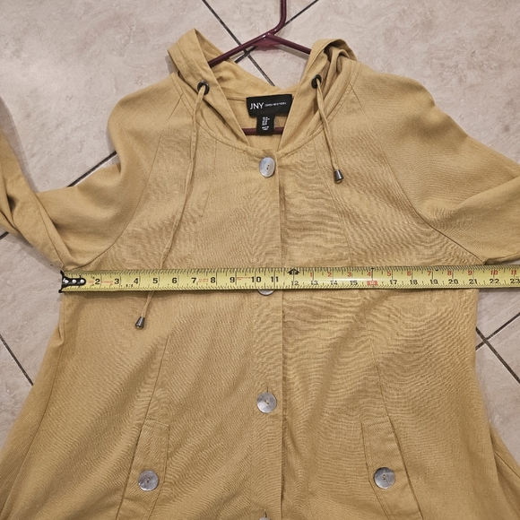 JNY Jones New York M Medium women's yellow over coat jacket blazer 55% LINEN - Picture 14 of 15